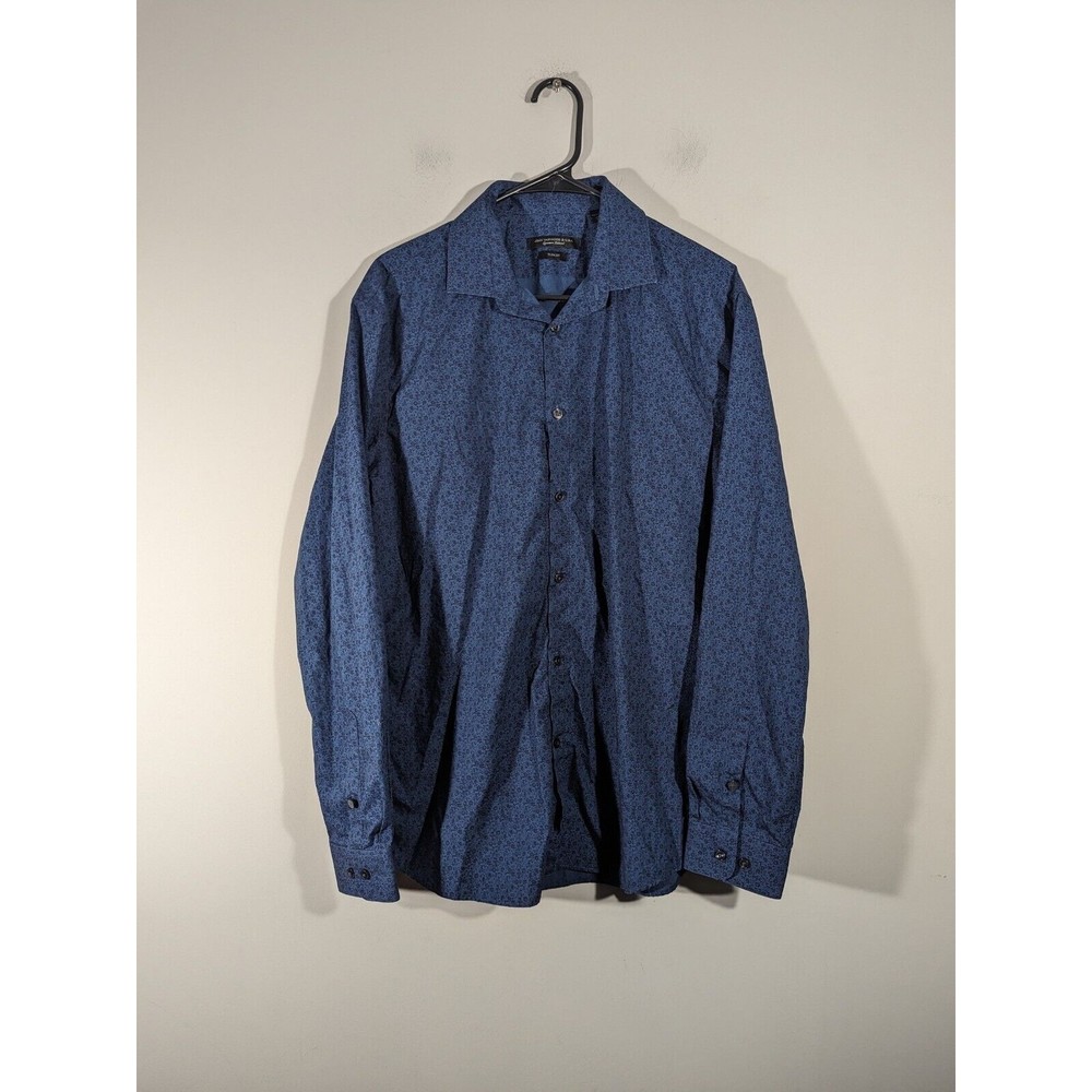 John Varvatos M/L Navy Blue Floral Button Down Slim Fit Shirt Men Size 16 34/35